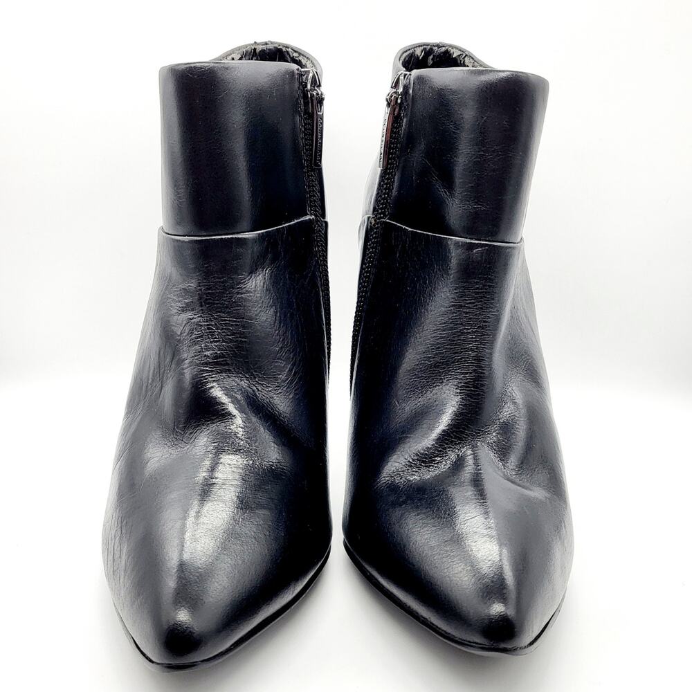 Colin Stuart Black Leather Ankle Boots Cone Heels Zipper Pointed Toe Women's 5